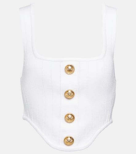 Buttoned ribbed-knit corset top - Balmain - Modalova