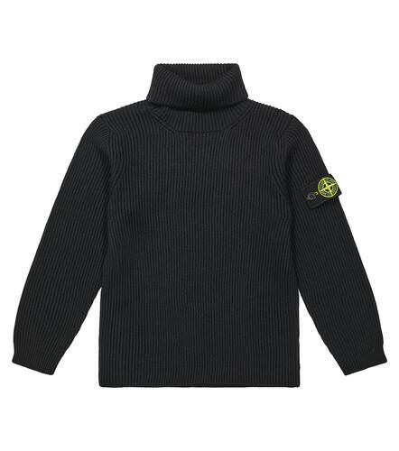 Logo virgin wool turtleneck sweater - Stone Island Junior - Modalova