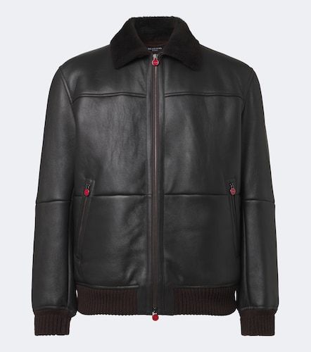 Shearling-trimmed leather bomber jacket - Kiton - Modalova