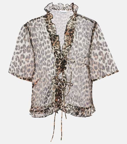 Blusa in chiffon con stampa leopardata - Ganni - Modalova