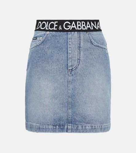Minifalda en denim con logo - Dolce&Gabbana - Modalova
