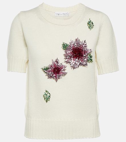 Floral-appliquÃ© wool T-shirt - Oscar de la Renta - Modalova