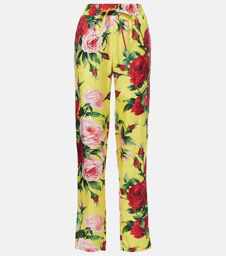 Pantalones rectos de seda floral - Dolce&Gabbana - Modalova