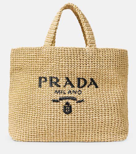 Shopper Medium in rafia con logo - Prada - Modalova