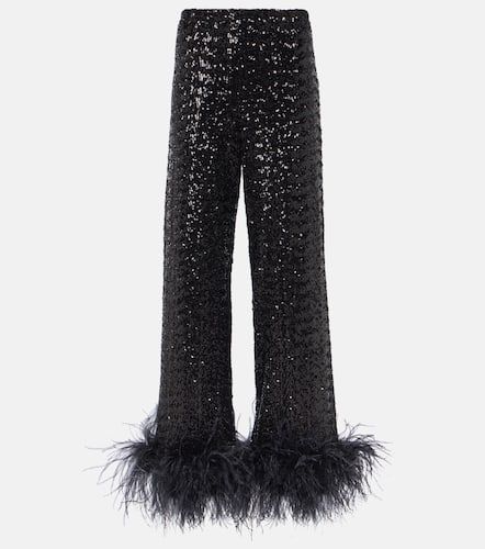 OsÃ©ree Feather-trimmed embellished wide-leg pants - Oseree - Modalova