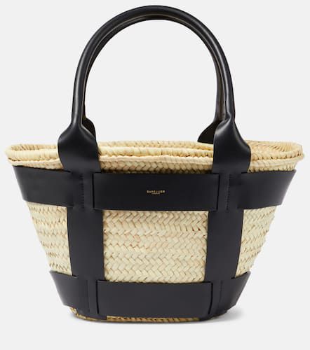 Santorini leather-trimmed straw tote bag - DeMellier - Modalova