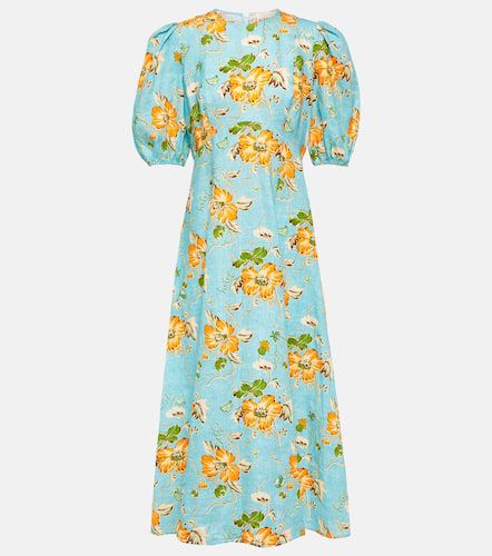 Alémais Vestido midi de lino floral con mangas abullonadas - Alemais - Modalova
