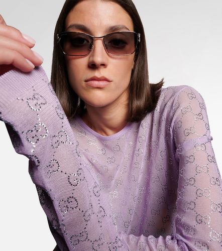 Interlocking G crystal-embellished rectangular sunglasses - Gucci - Modalova