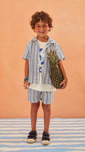 Fábula Set de camisa bowling y shorts de algodón a rayas - Fabula - Modalova