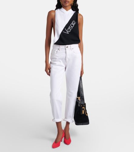 Logo embroidered cotton-blend tank top - Versace - Modalova