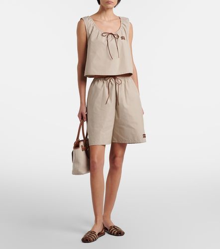 Crop top en mezcla de algodón con piel - Miu Miu - Modalova