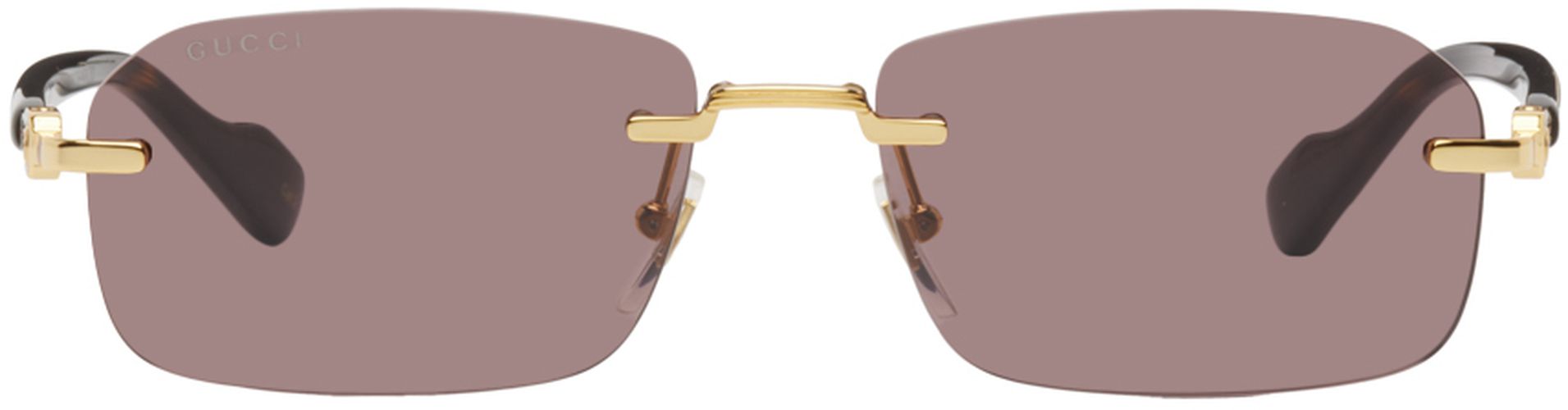 Gucci Gold Rectangular Sunglasses - Gucci - Modalova