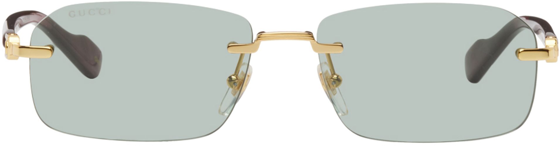 Gucci Gold Rectangular Sunglasses - Gucci - Modalova