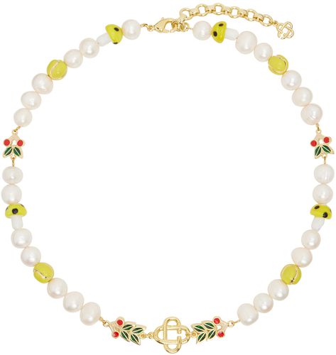 White & Gold Laurel Short Necklace - Casablanca - Modalova