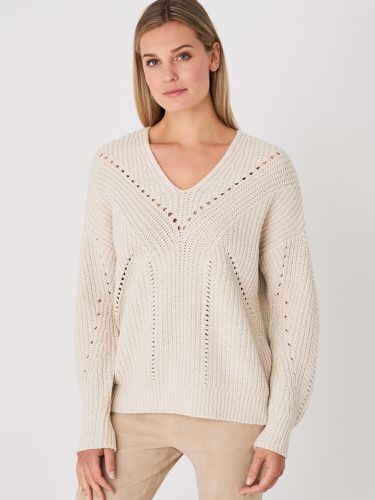 Italian cotton blend rib knit pullover with pointelle details - REPEAT cashmere - Modalova