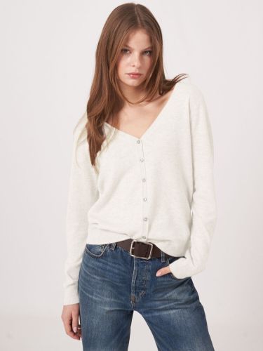 Basic organic cashmere cardigan with V-neck - REPEAT cashmere - Modalova