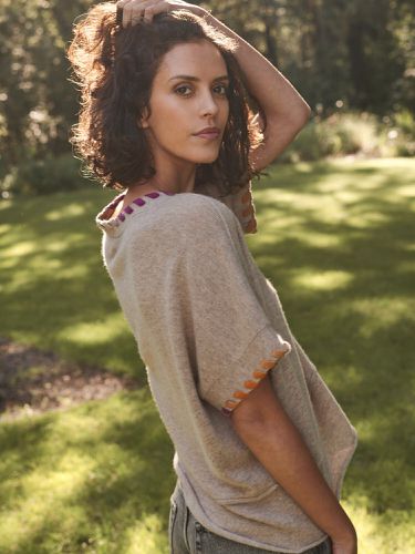 Organic cashmere poncho sweater with blanket stitch detail - REPEAT cashmere - Modalova
