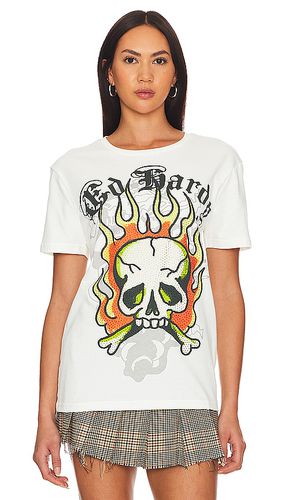 Camiseta flame skull en color crema talla M en - Cream. Talla M (también en L, S, XL/1X, XXL/2X) - Ed Hardy - Modalova