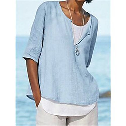 Women's Blouse Shirt Blue Light gray Light Blue Solid Colored Daily Half Sleeve Round Neck Basic Loose Fit S - Ador ES - Modalova
