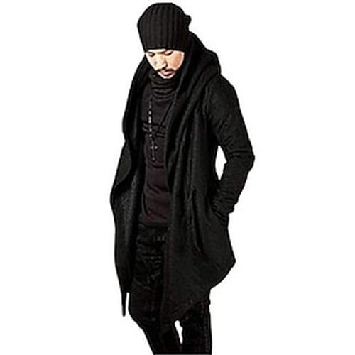 Men's long trench hooded cardigan coat irregular hem open front jackets windbreaker overcoat (m, black) - Ador.com UK - Modalova