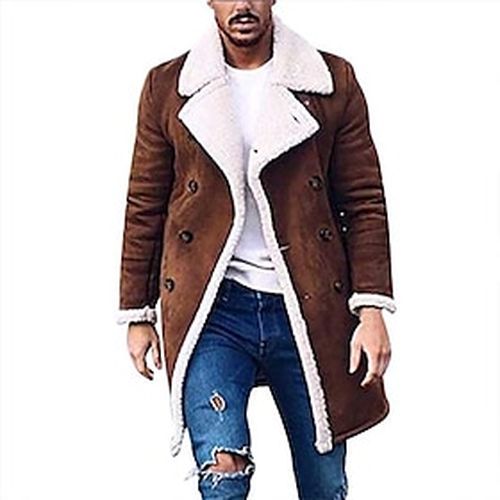 Men's Unisex Trench Coat Overcoat Winter Daily Wear Coat Notch lapel collar Warm Jacket Long Sleeve Gray Green Black - Ador.com UK - Modalova