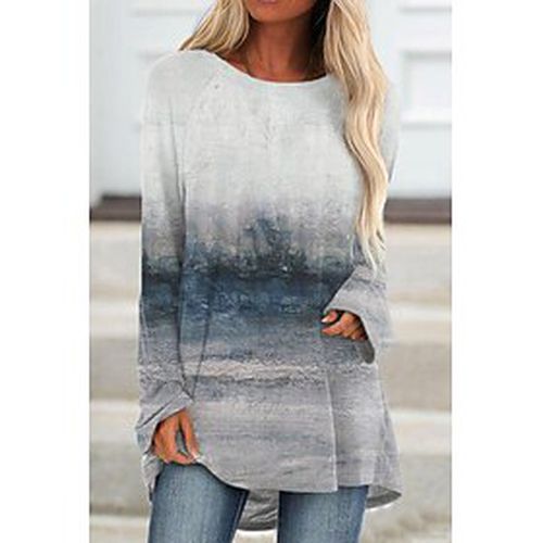 Women's Daily Weekend Tunic T shirt Tee Abstract Painting Long Sleeve Graphic Round Neck Print Basic Vintage Tops Gray Brown S / 3D Print - Ador.com UK - Modalova
