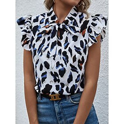 Women's Blouse Shirt Leopard Standing Collar Lace up Print Casual Fashion Streetwear Tops White / 3D Print - Ador.com UK - Modalova
