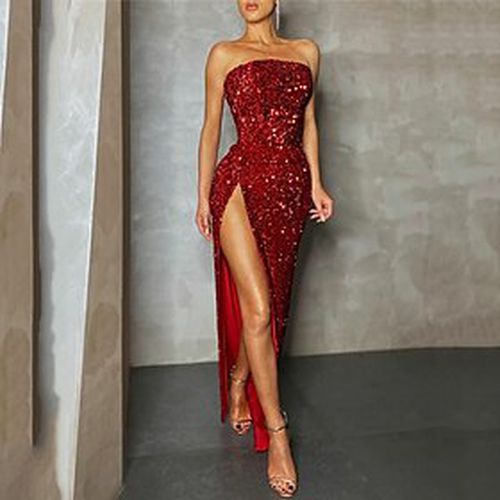 Women's Maxi long Dress Sheath Dress Red Sleeveless Sequins Split Pure Color Strapless Spring Summer Party Sexy Prom Dress 2022 S M L / Party Dress - Ador.com UK - Modalova