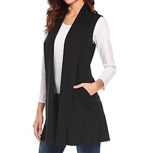 Women's Vest Summer Spring Daily Long Coat Breathable Regular Fit Casual Jacket Sleeveless Stylish Solid Color Black - Ador.com UK - Modalova