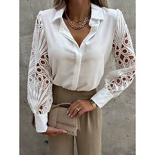 Women's Plain Daily Weekend Long Sleeve Blouse Shirt Shirt Collar Cut Out Lace Button Casual Streetwear Tops White Black S - Ador.com UK - Modalova
