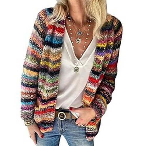 Women's Cardigan Sweater Jumper Crochet Knit Knitted Open Front Rainbow Outdoor Daily Stylish Casual Winter Fall Red Blue S M L - Ador ES - Modalova