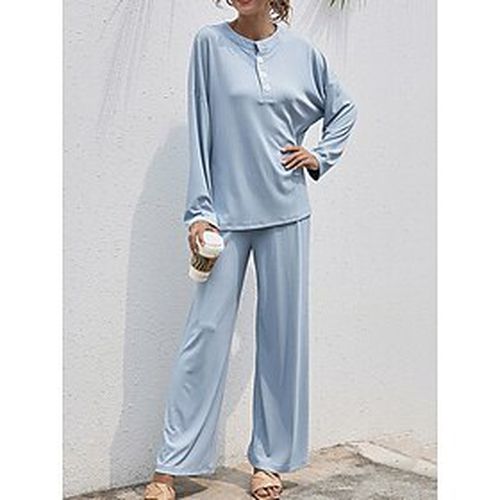Women's Pajamas Pajama Top and Pant Sets Simple Casual Soft Pure Color Polyester Home Daily Bed Crew Neck Breathable T shirt Tee Long Sleeve Button Pa - Ador.com UK - Modalova