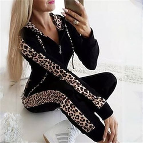 Women's Hoodies Sweatshirts Tracksuit Pants Sets Black White Pink Zipper Print Leopard Outdoor Casual Long Sleeve Hooded Streetwear Daily Regular Fit - Ador.com UK - Modalova