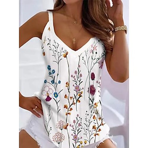 Women's Tank Top Going Out Tops Summer Tops White Red Blue Print Floral Abstract Holiday Weekend Sleeveless V Neck Tunic Basic Regular Fit Floral - Ador.com UK - Modalova