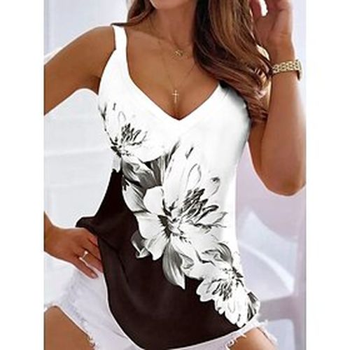Women's Tank Top Going Out Tops Summer Tops White Print Floral Holiday Weekend Sleeveless V Neck Tunic Basic Regular Fit Floral - Ador.com UK - Modalova
