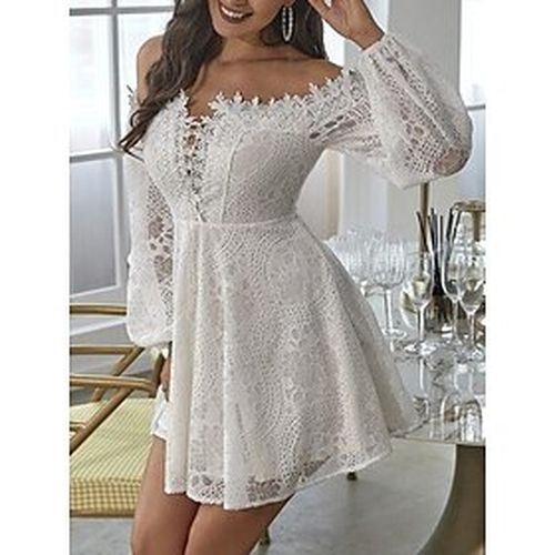 Women Casual Dress Sexy Lace Dress Longsleeve Dresss Pure Color Mesh Spring Summer V Neck Romantic Wedding Dress 2023 S M L - Ador.com UK - Modalova