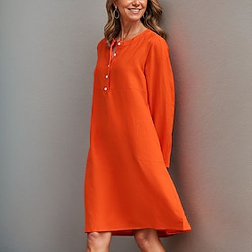 Women's Orange Linen Dress 55% Linen Breathable Long Sleeve Mini Summer Spring - Ador - Modalova