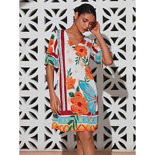 Women's Print Dress Mini Dress Orange Half Sleeve Flowers Floral Style Printing Summer V Neck Dresses Vacation XS S M - Ador - Modalova