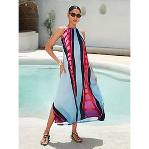 Women's Halter Neck Dress Satin Maxi Maxi Dress Rainbow Sleeveless Contrast Color Color Block Summer Halter Neck Vacation XS S M - Ador - Modalova