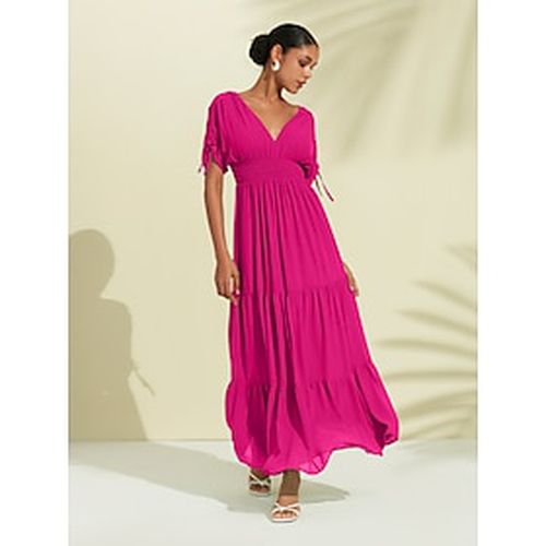 Rose Red Chiffon Wedding Guest/Vacation/Party Halter V Neck Tie Back Smock Maxi Dress dress to impress 2024 - Ador - Modalova