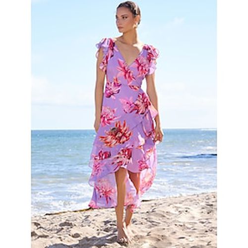Chiffon Floral Cross Front Ruffle Sundress Midi Dress - Ador - Modalova