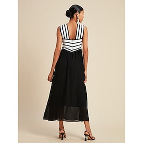 ChiffonSatin Striped ElastiC Waist Tied Neck Sleeveless Maxi Dress - Ador.com - Modalova