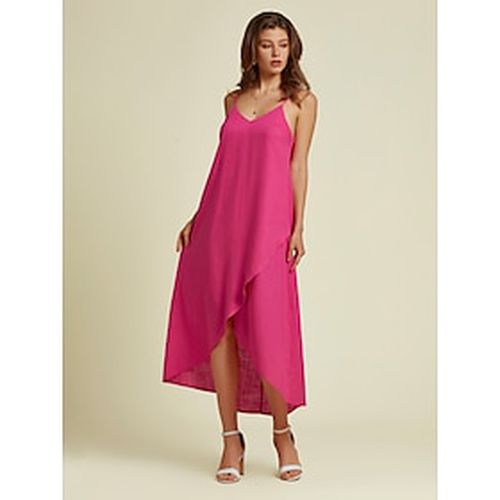 Women's Cotton and Linen Light Pink Dress Irregular Hem Cami Sleeveless V Neck Midi Dress - Ador - Modalova