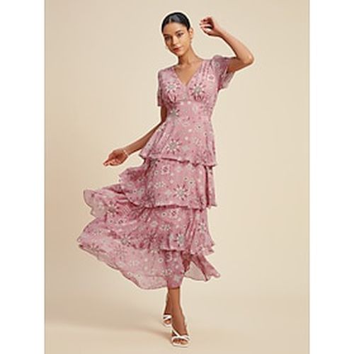 Chiffon Wedding Guest Floral V Neck Short Sleeve Maxi Dress - Ador - Modalova