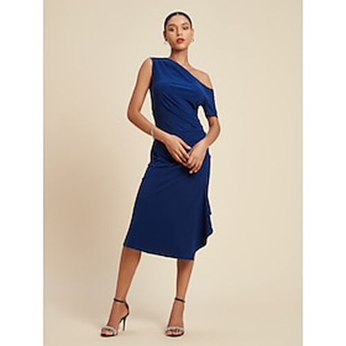 Elegant Plain Color One Shoulder Midi Dress - Ador.com - Modalova