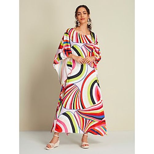 Satin Geometric Raglan Sleeve Color Block Kaftan Maxi Dress - Ador - Modalova