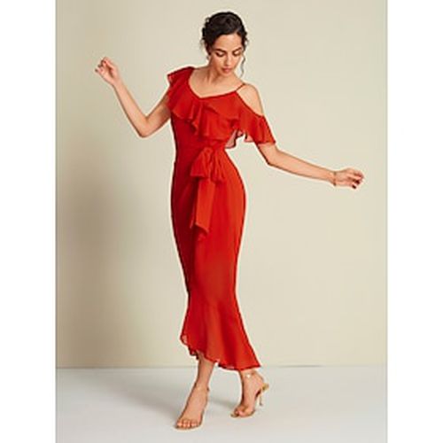 Red Chiffon Party/Wedding Guest Mismatched Short Sleeve Midi Dress dress to impress 2024 - Ador - Modalova