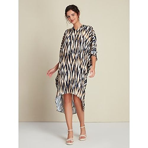 Rayon Leopard Asymetric Hem Half Sleeve V Neck Midi Dress - Ador.com - Modalova