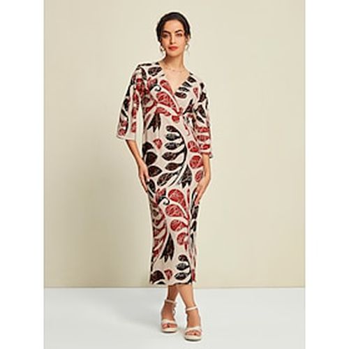 Satin Trees Leaves Print V Neck Maxi Dress - Ador - Modalova