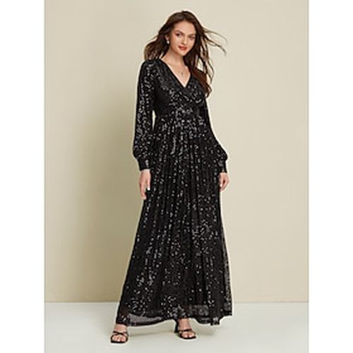 Black Sequin Party/Wedding Guest V Neck Long Sleeve Maxi Dress dress to impress 2024 - Ador.com - Modalova